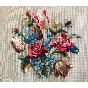 Vintage Needlepoint Canvas Preworked Floral Roses Hiawatha 26 x 26 Design 10 x 9